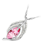18K White Gold Coated Olive Shaped Crystal Pendant Necklace with Floral Branch
