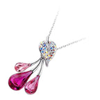 18K White Gold Coated Pear Shaped Crystal Fruits Pendant Necklace with Leaf Design