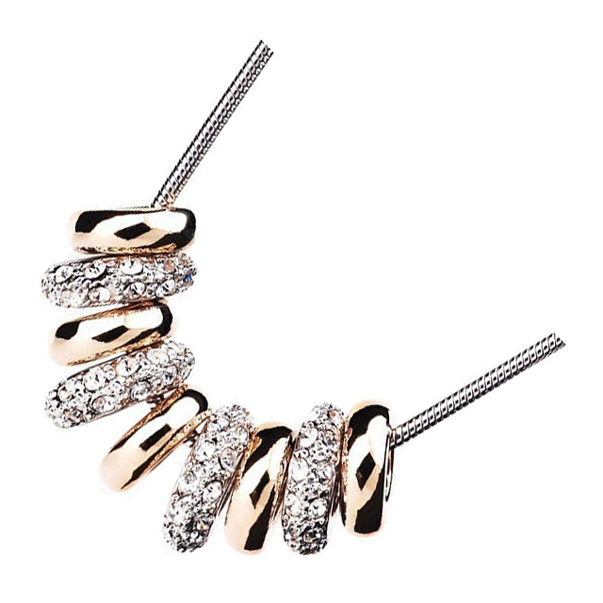 18K White Gold Coated Necklace with Gold Coated Rings and Brilliant White Stone Beads Pendant