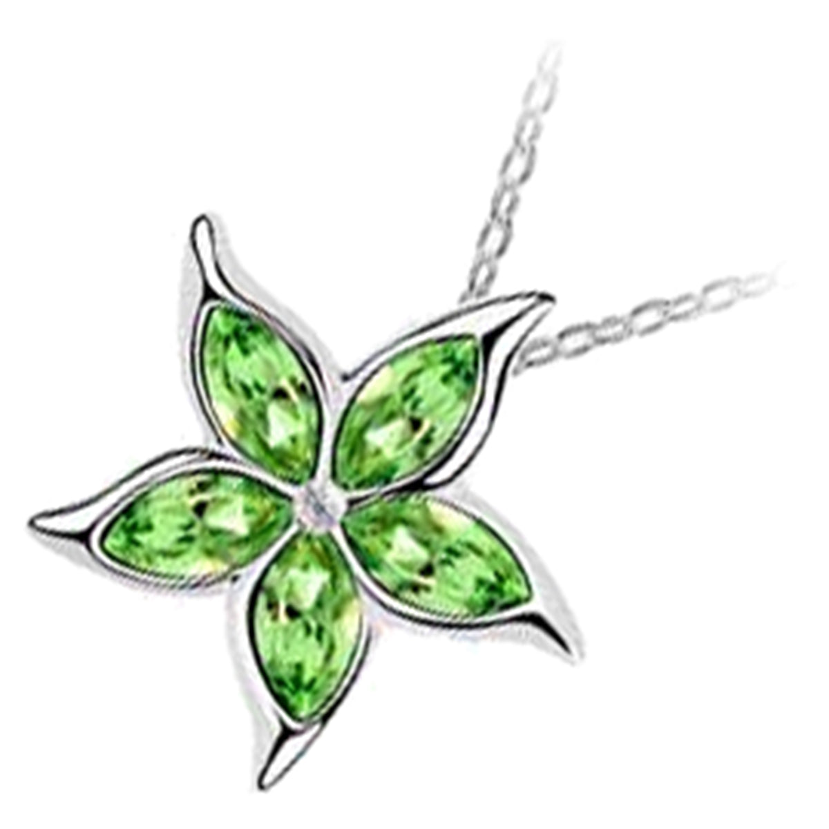 18K White Gold Coated Sea Star Flower Pendant Necklace with 5 Sparkling Crystals