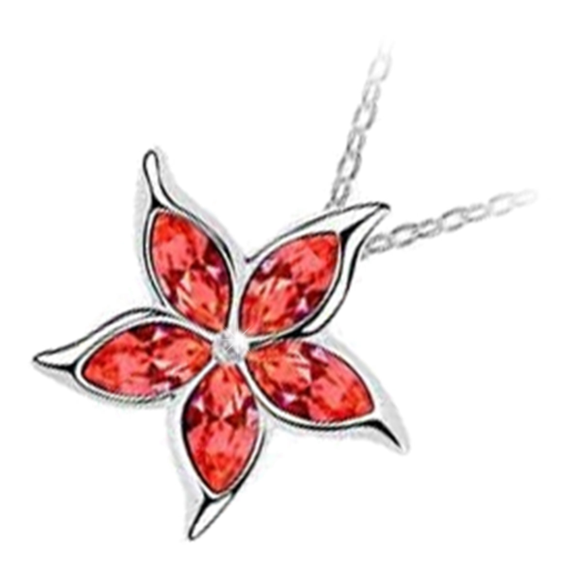 18K White Gold Coated Sea Star Flower Pendant Necklace with 5 Sparkling Crystals