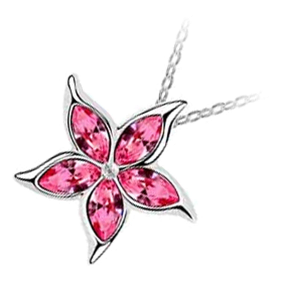 18K White Gold Coated Sea Star Flower Pendant Necklace with 5 Sparkling Crystals