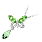18K White Gold Coated Butterfly Pendant Necklace with Crystal Wings and Teardrop Stone