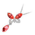 18K White Gold Coated Butterfly Pendant Necklace with Crystal Wings and Teardrop Stone