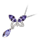 18K White Gold Coated Butterfly Pendant Necklace with Crystal Wings and Teardrop Stone