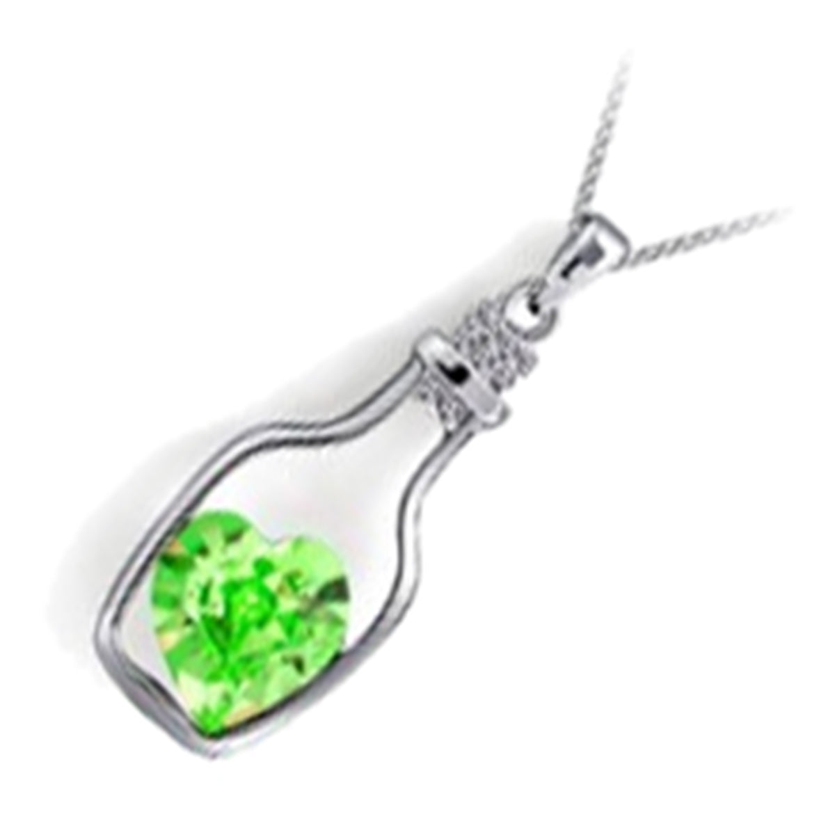18K White Gold Coated Heart Shaped Crystal Wish Bottle Pendant Necklace