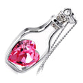 18K White Gold Coated Heart Shaped Crystal Wish Bottle Pendant Necklace