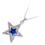 18K White Gold Coated Pendant Necklace with Star Central Stone Embellished with White Crystals