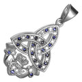 18K White Gold Coated Celtic Trinity Knot Claddagh Pendant Necklace with Zircon Stones
