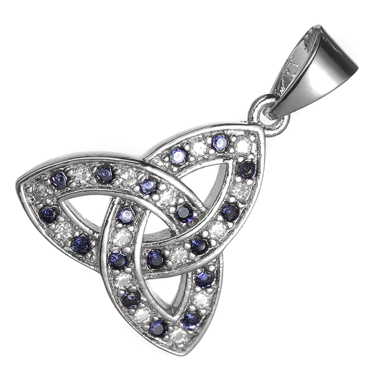 18K White Gold Coated Celtic Trinity Knot Pendant Necklace with Cubic Zirconia Stones