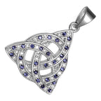 18K White Gold Coated Celtic Trinity Knot Pendant Necklace with Interlaced Circle and CZ Stones