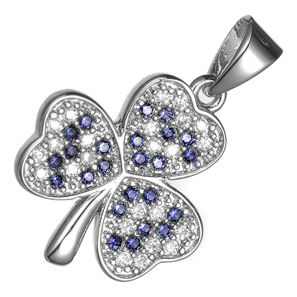 18K White Gold Coated Shamrock Flower Pendant Necklace with Zircon Stones