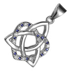 18K White Gold Coated Celtic Trinity Knot Pendant Necklace with Interlaced Heart and CZ Stones