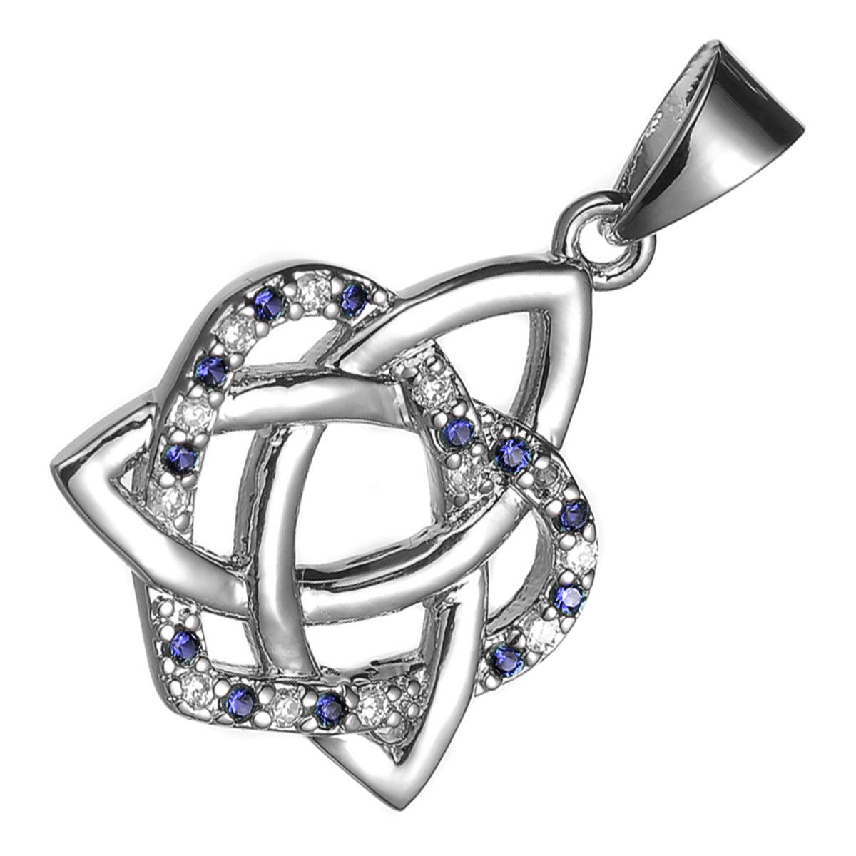 18K White Gold Coated Celtic Trinity Knot Pendant Necklace with Interlaced Heart and CZ Stones