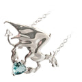 18K White Gold Coated Dragon Pendant Necklace with Stone Heart and Celtic Trinity Knot