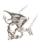 18K White Gold Coated Dragon Pendant Necklace with Stone Heart and Celtic Trinity Knot