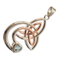 18K White and Rose Gold Coated Double Celtic Trinity Knot Pendant Necklace with Heart Stone