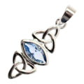 18K White Gold Coated Double Celtic Trinity Knot Pendant Necklace with Navette Cut Stone