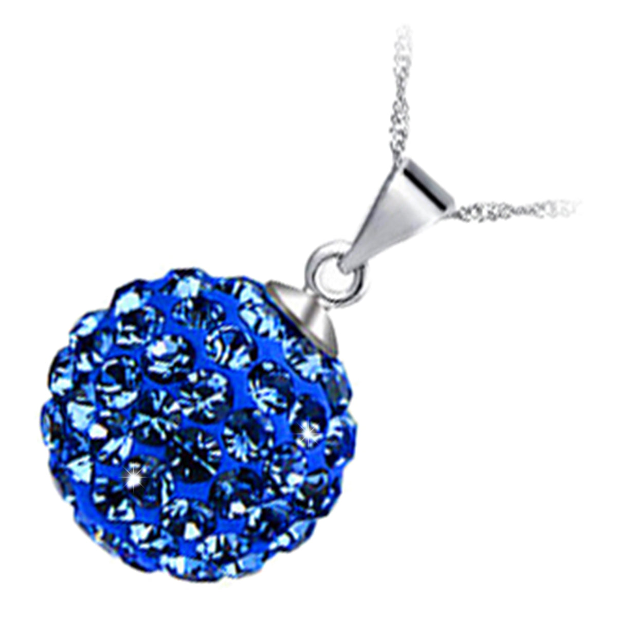 925 Sterling Silver Coated Ball Chain Pendant Necklace Adorned with Crystals