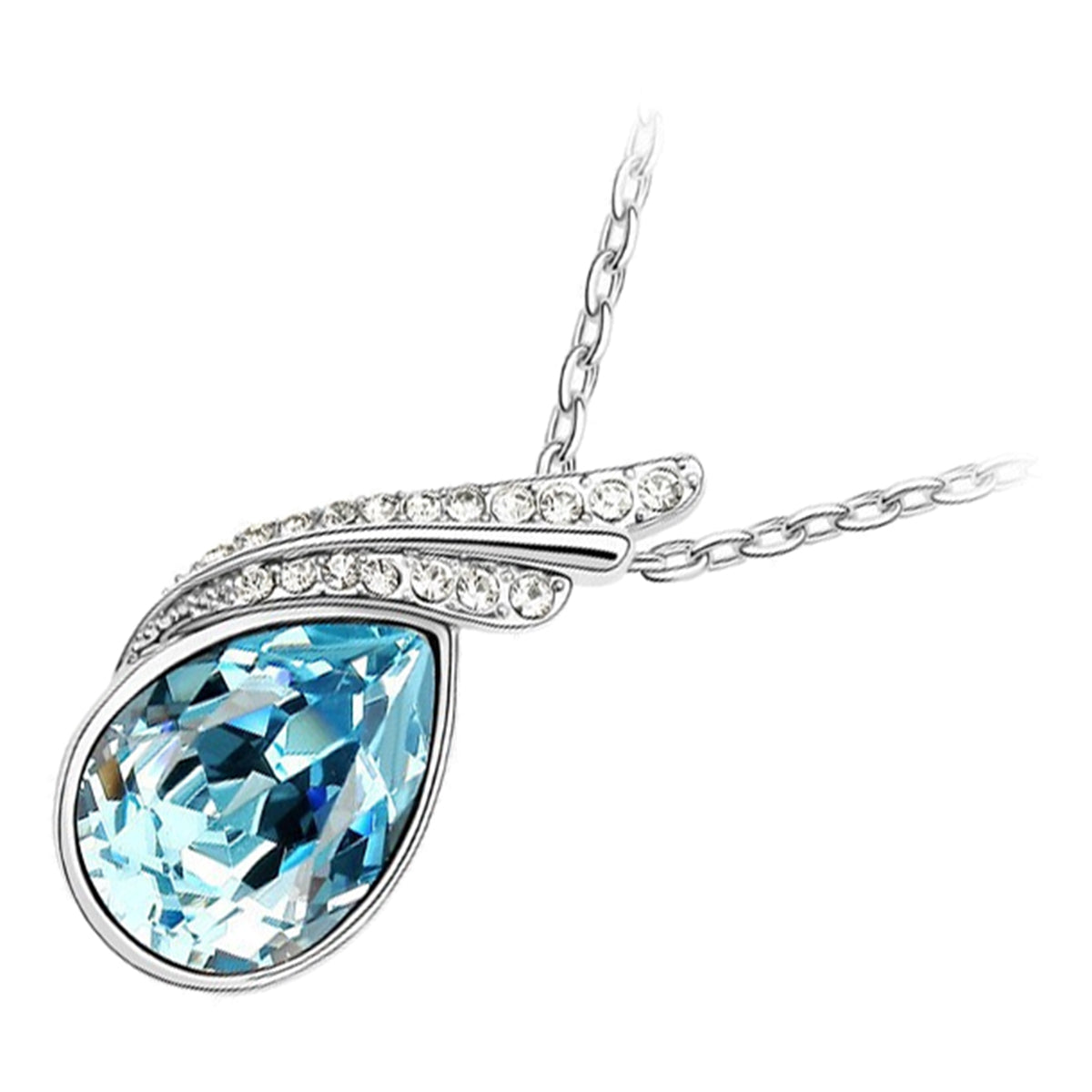 925 Sterling Silver Coated Water Drop Pendant Necklace with Crystal and Diamond Clear Stones