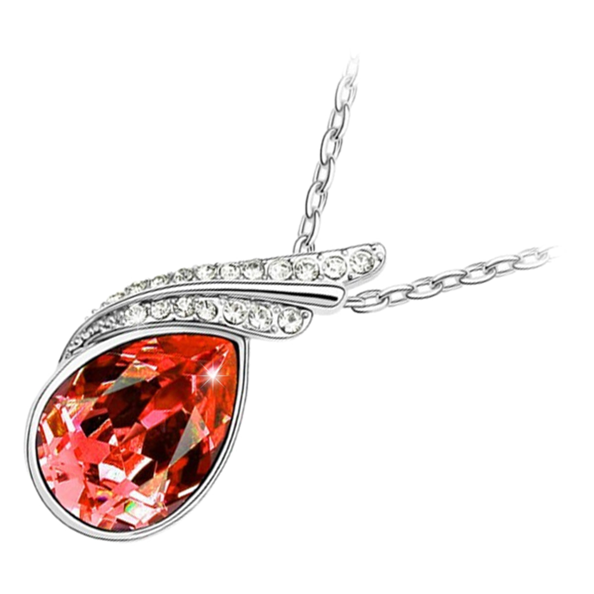 925 Sterling Silver Coated Water Drop Pendant Necklace with Crystal and Diamond Clear Stones