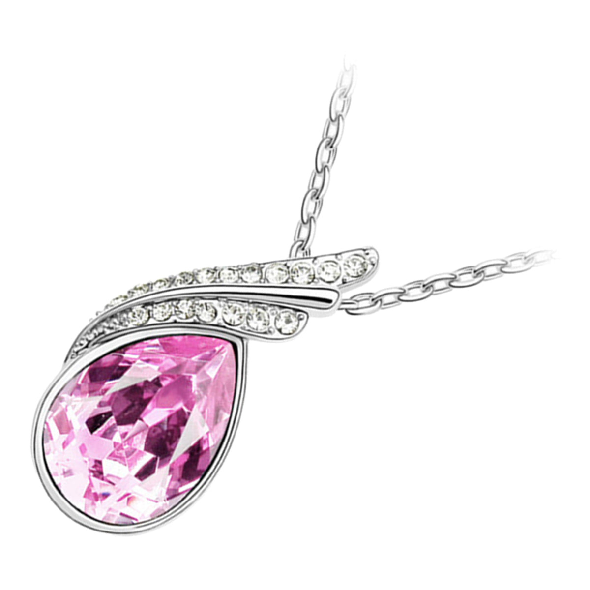 925 Sterling Silver Coated Water Drop Pendant Necklace with Crystal and Diamond Clear Stones