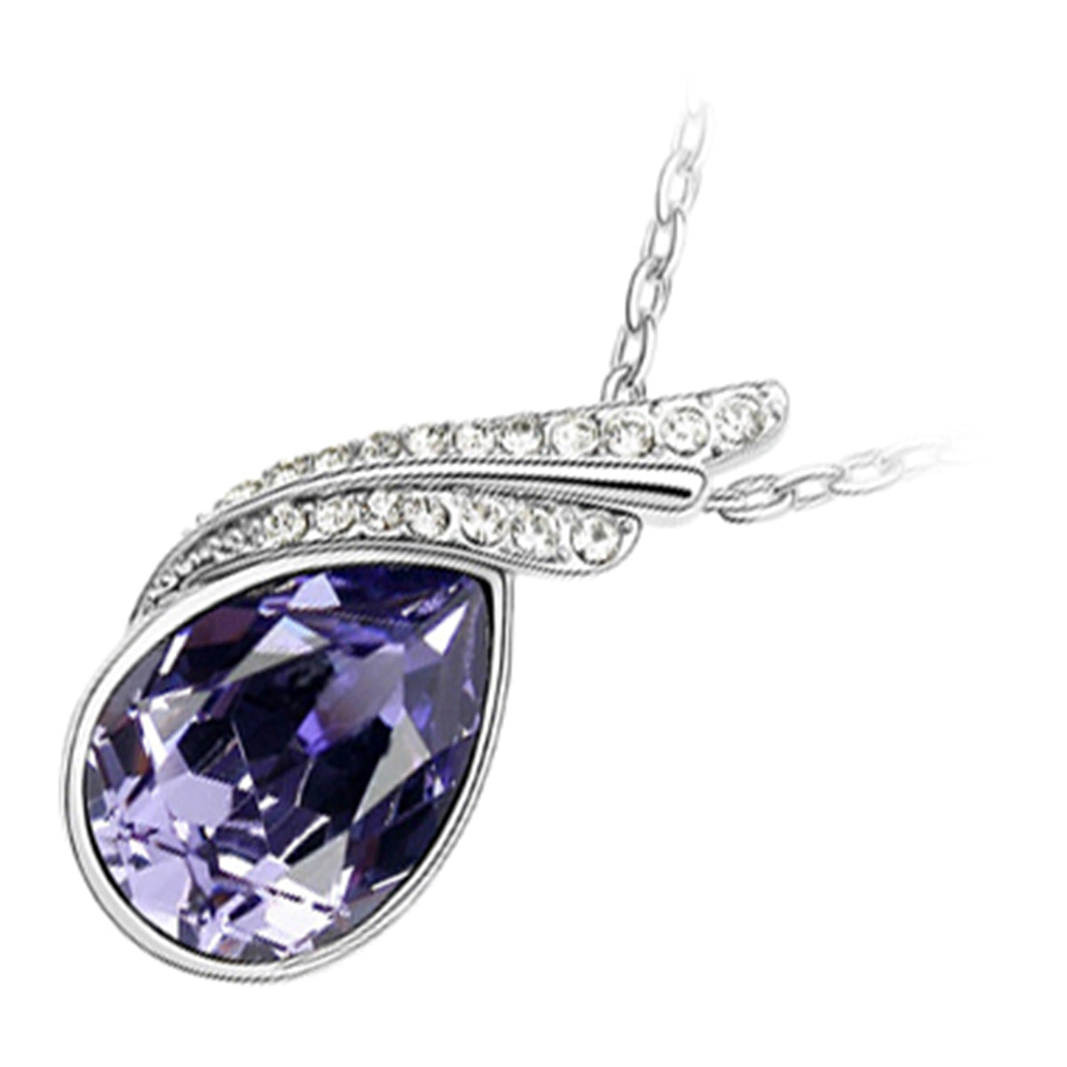 925 Sterling Silver Coated Water Drop Pendant Necklace with Crystal and Diamond Clear Stones