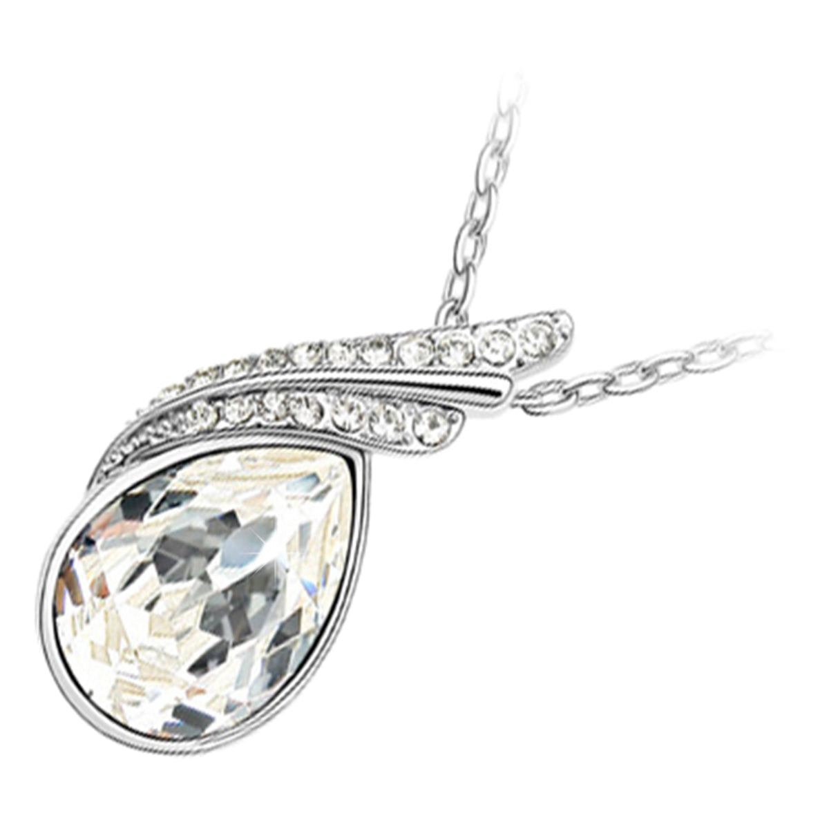 925 Sterling Silver Coated Water Drop Pendant Necklace with Crystal and Diamond Clear Stones