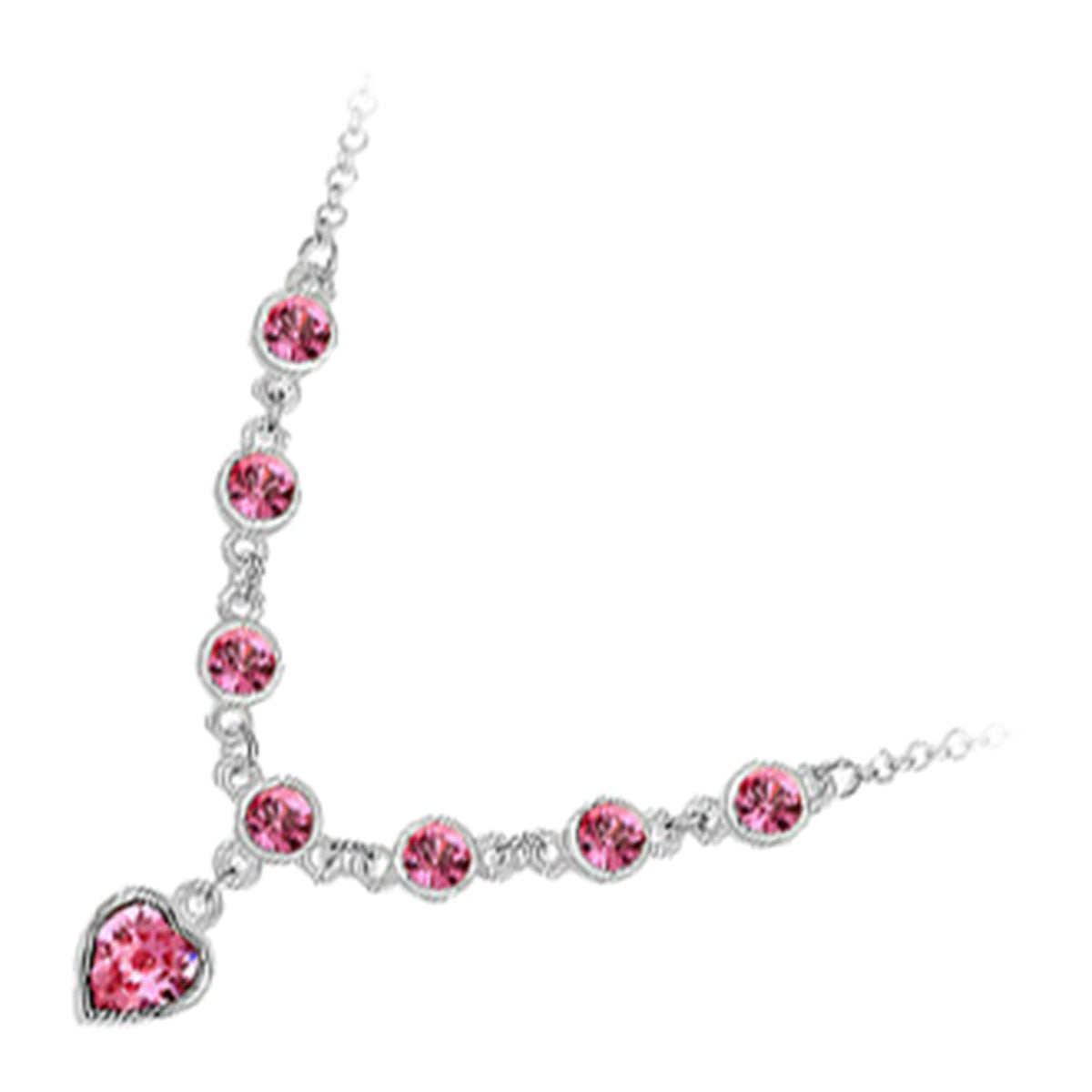 925 Sterling Silver Coated Heart Pendant Necklace with Main Crystal and 7 Round Stones