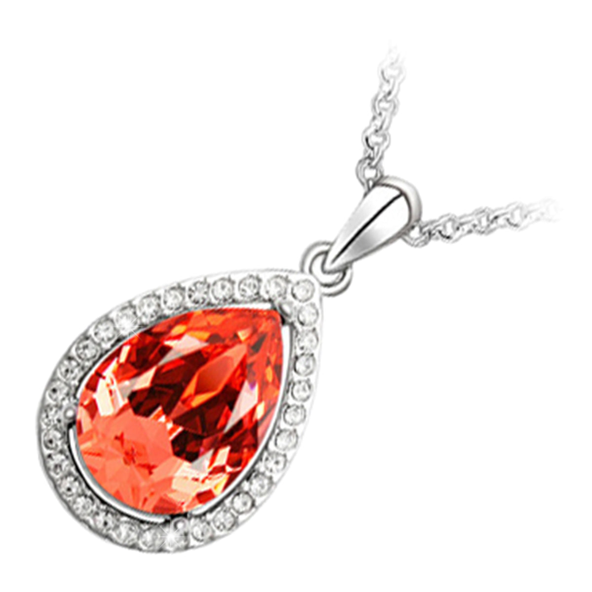 925 Sterling Silver Coated Pendant Necklace with Pear Main Stone and Diamond Clear Crystal Embellishments