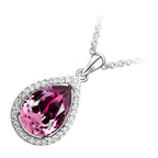 925 Sterling Silver Coated Pendant Necklace with Pear Main Stone and Diamond Clear Crystal Embellishments