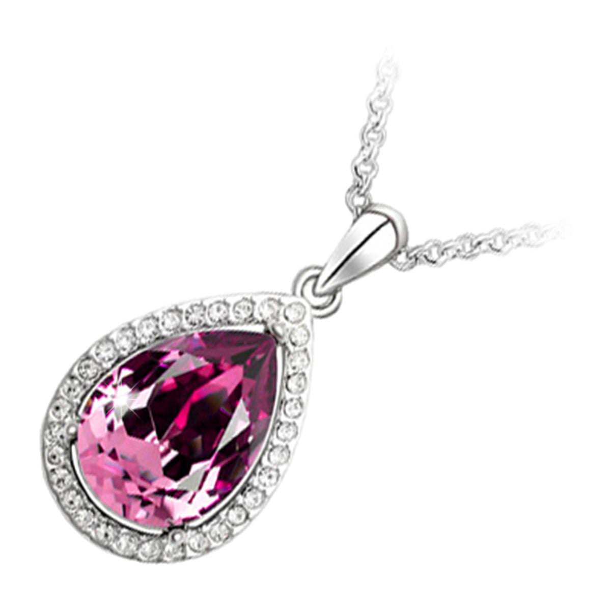 925 Sterling Silver Coated Pendant Necklace with Pear Main Stone and Diamond Clear Crystal Embellishments