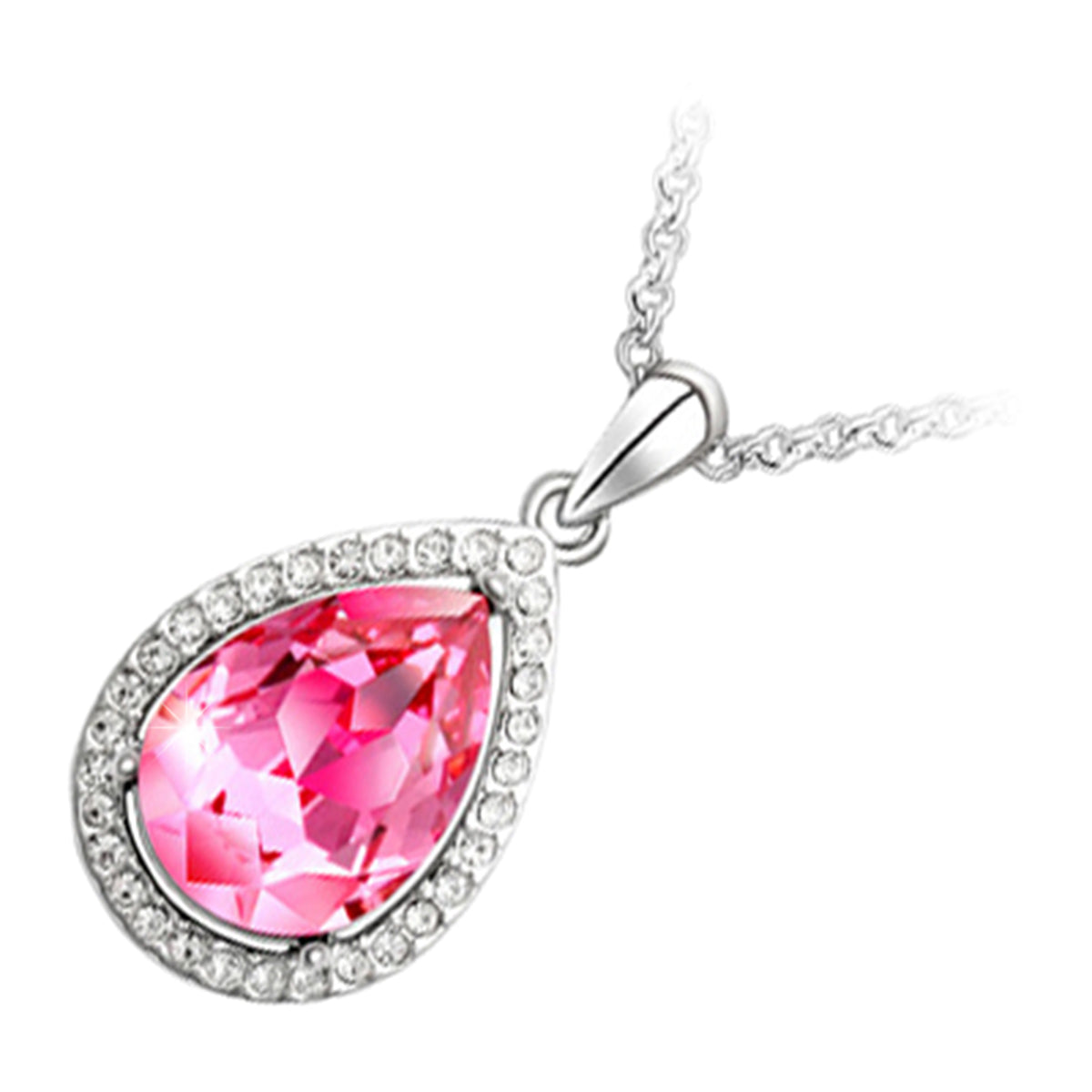 925 Sterling Silver Coated Pendant Necklace with Pear Main Stone and Diamond Clear Crystal Embellishments