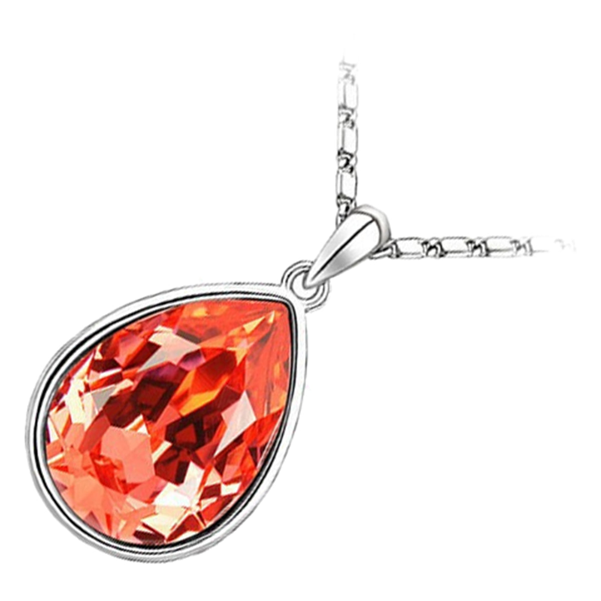 925 Sterling Silver Coated Water Drop Pendant Necklace with Crystal
