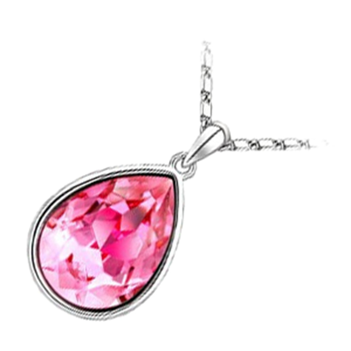 925 Sterling Silver Coated Water Drop Pendant Necklace with Crystal