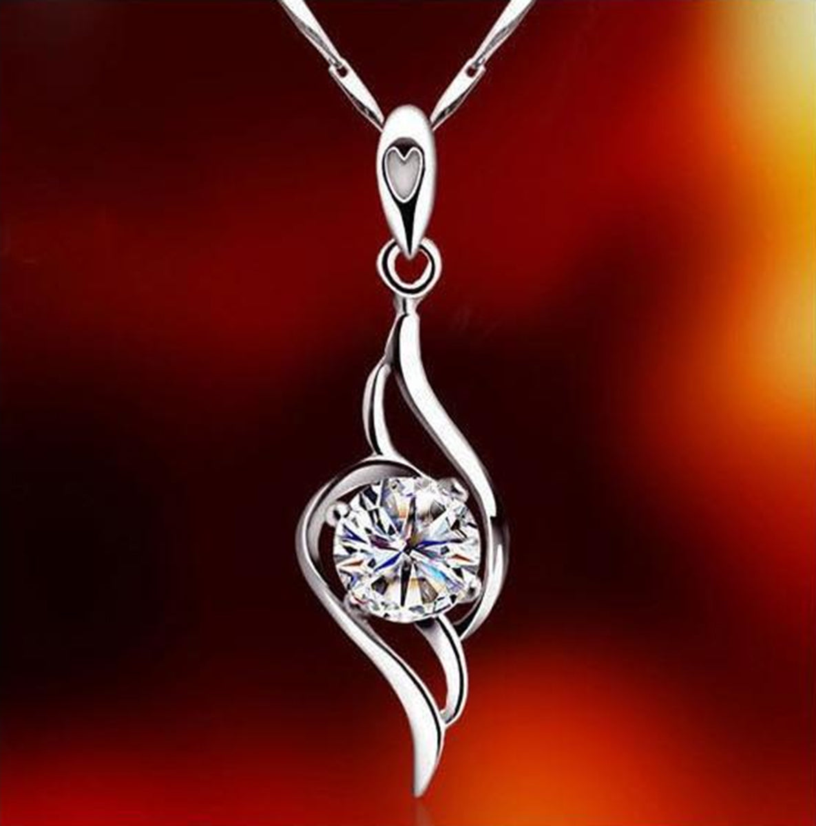 925 Sterling Silver Coated Double Spiral Pendant Necklace with AAA Zircone Crystal - Diamond Clear