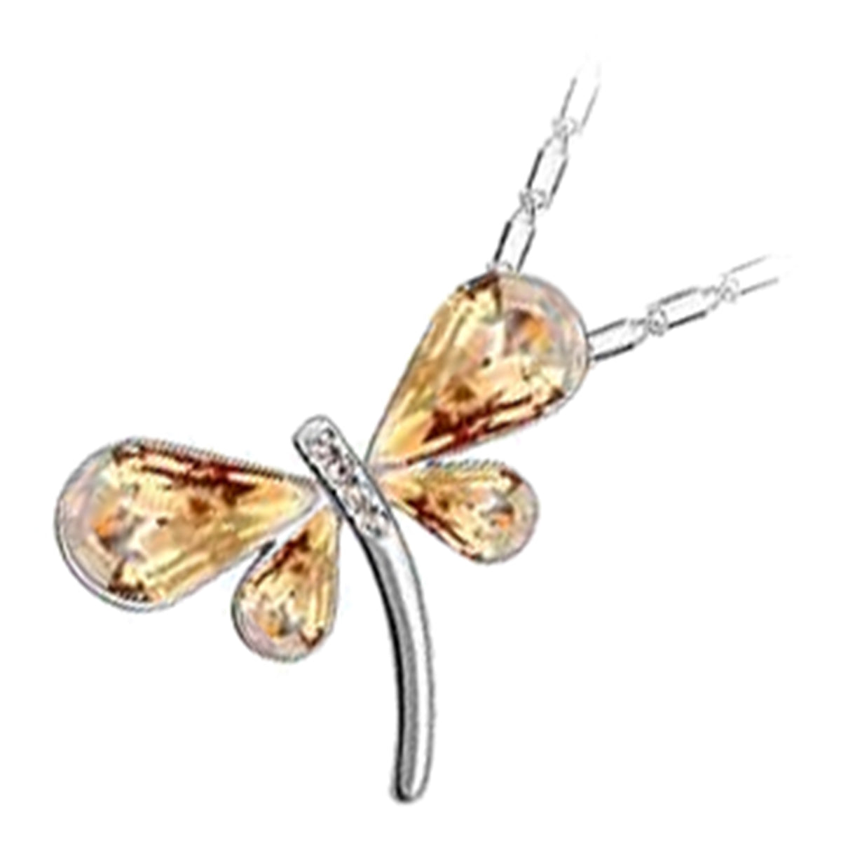 925 Sterling Silver Coated Dragonfly Pendant Necklace with Zircon Crystals Wings