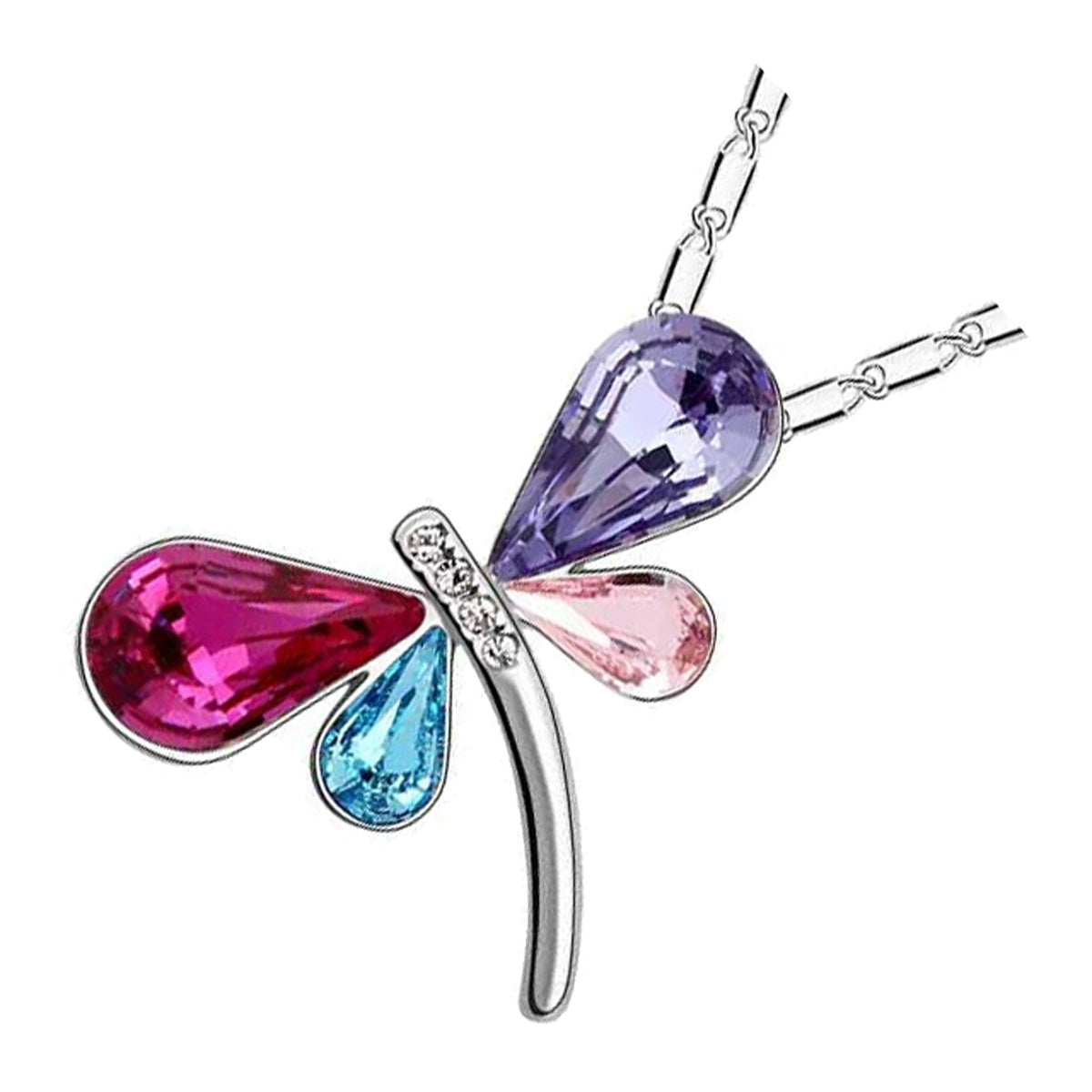 925 Sterling Silver Coated Dragonfly Pendant Necklace with Zircon Crystals Wings
