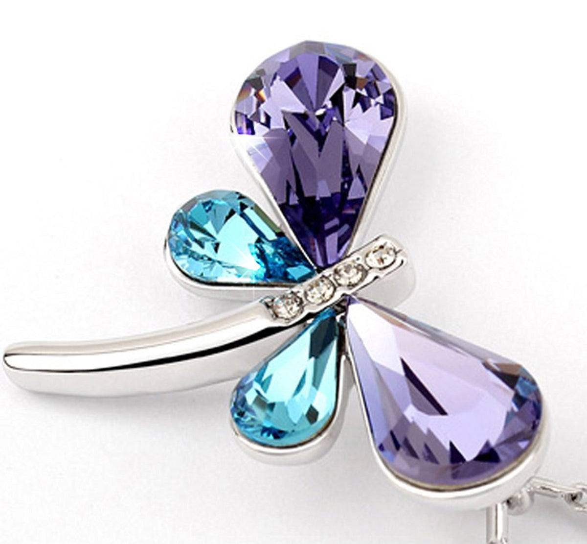925 Sterling Silver Coated Dragonfly Pendant Necklace with Zircon Crystals Wings - Tanzanite Violet