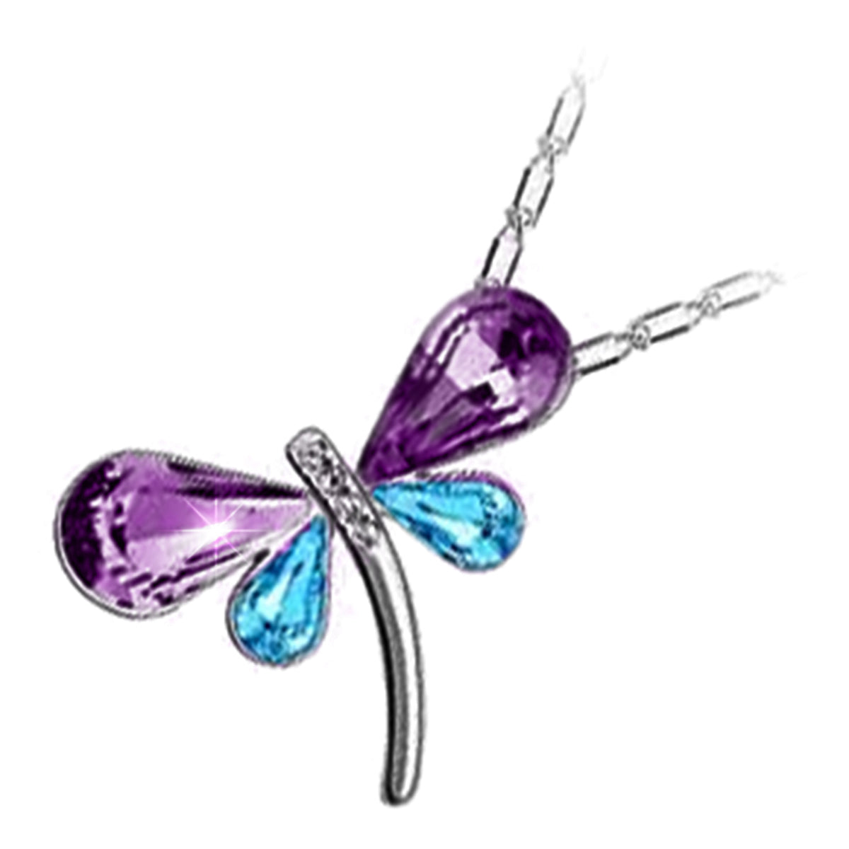 925 Sterling Silver Coated Dragonfly Pendant Necklace with Zircon Crystals Wings - Tanzanite Violet
