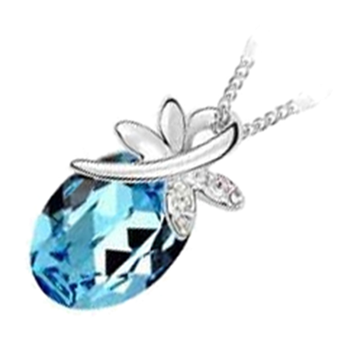 925 Sterling Silver Coated Pendant Necklace with Oval Crystal and Dragonfly Design