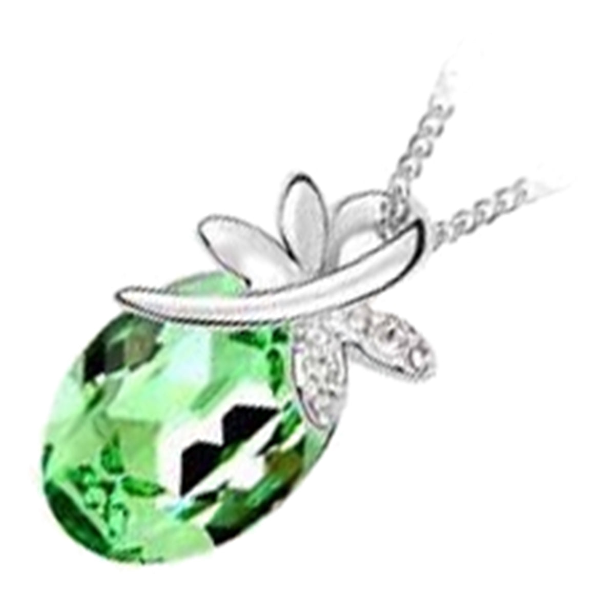 925 Sterling Silver Coated Pendant Necklace with Oval Crystal and Dragonfly Design