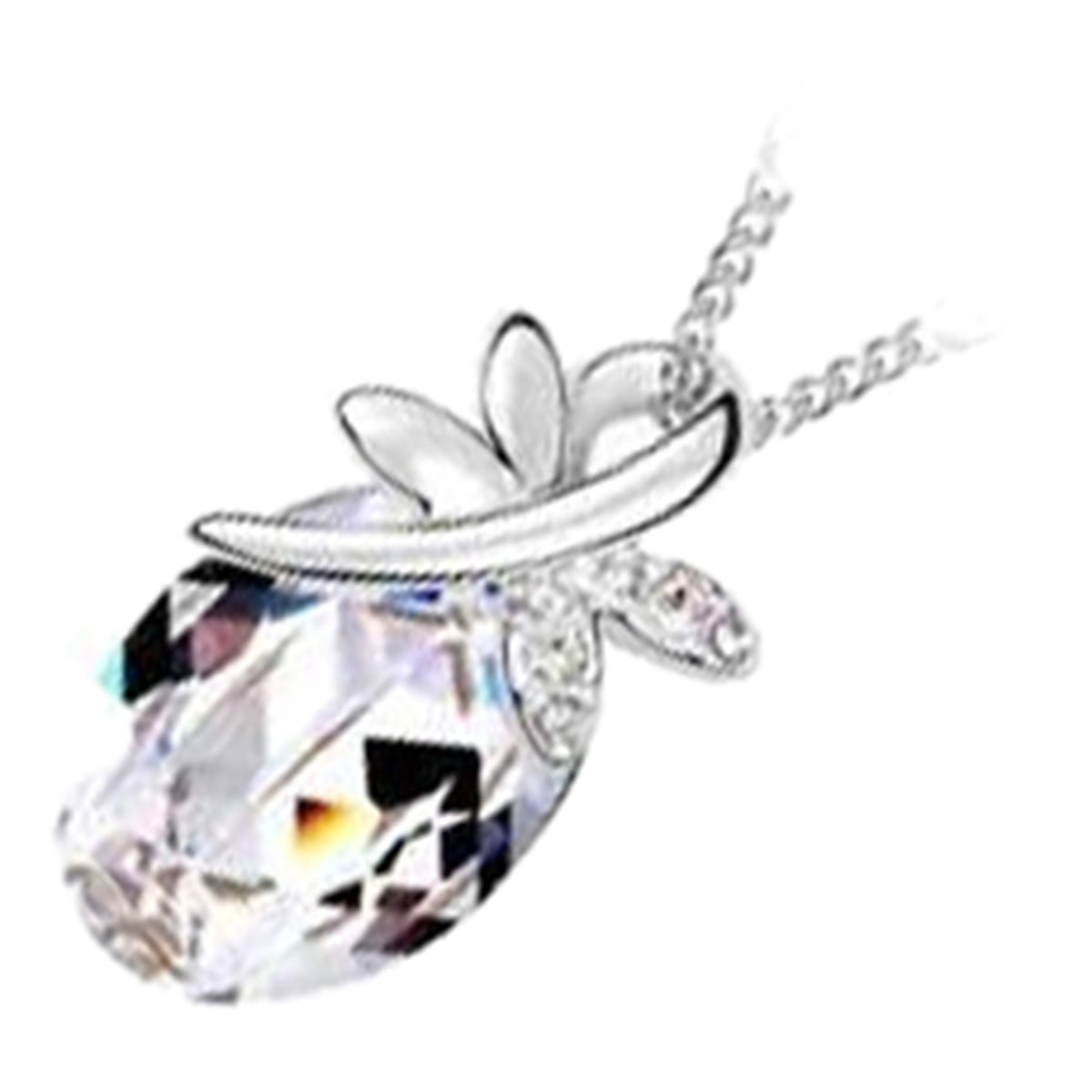 925 Sterling Silver Coated Pendant Necklace with Oval Crystal and Dragonfly Design