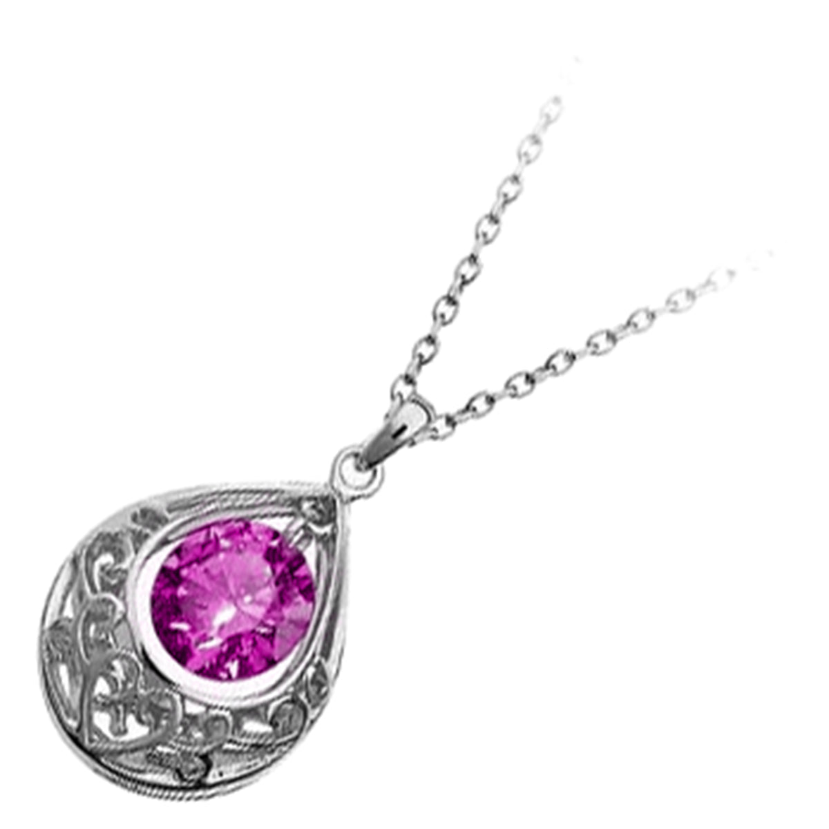925 Sterling Silver Coated Teardrop Vintage Filigree Pendant Necklace with Round Zircon Stone