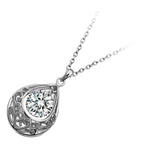 925 Sterling Silver Coated Teardrop Vintage Filigree Pendant Necklace with Round Zircon Stone