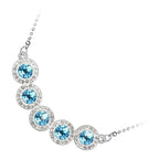925 Sterling Silver Coated Pendant Necklace with 5 Round Zircon Stones and Diamond Clear Stone Band - Aquamarine Sea Blue