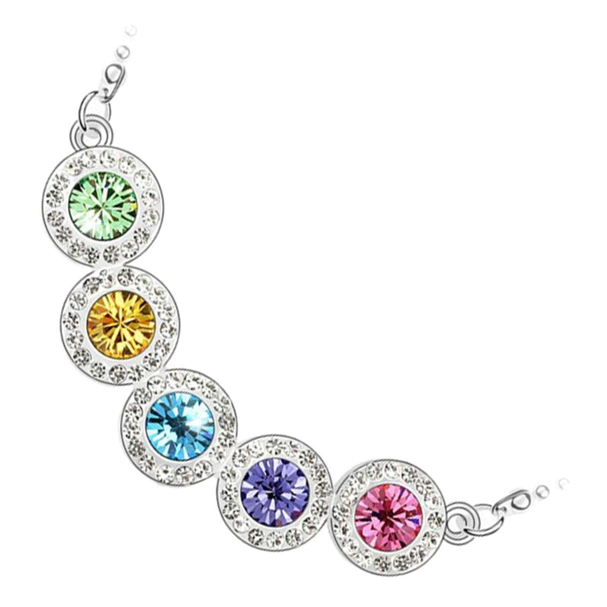 925 Sterling Silver Coated Pendant Necklace with 5 Round Zircon Stones and Diamond Clear Stone Band