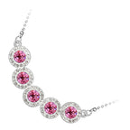 925 Sterling Silver Coated Pendant Necklace with 5 Round Zircon Stones and Diamond Clear Stone Band