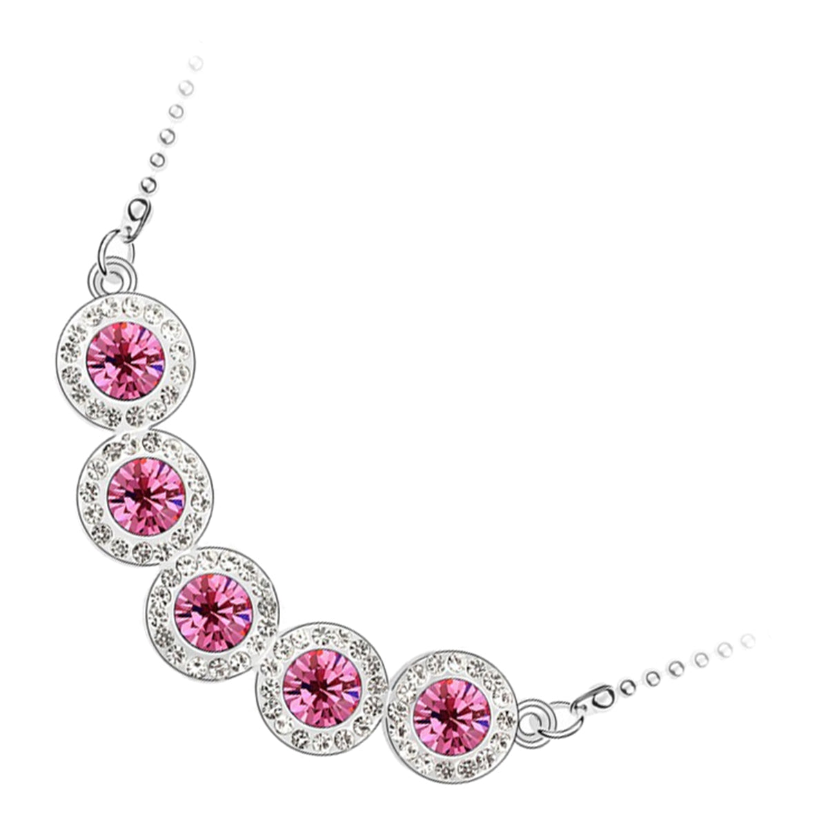 925 Sterling Silver Coated Pendant Necklace with 5 Round Zircon Stones and Diamond Clear Stone Band