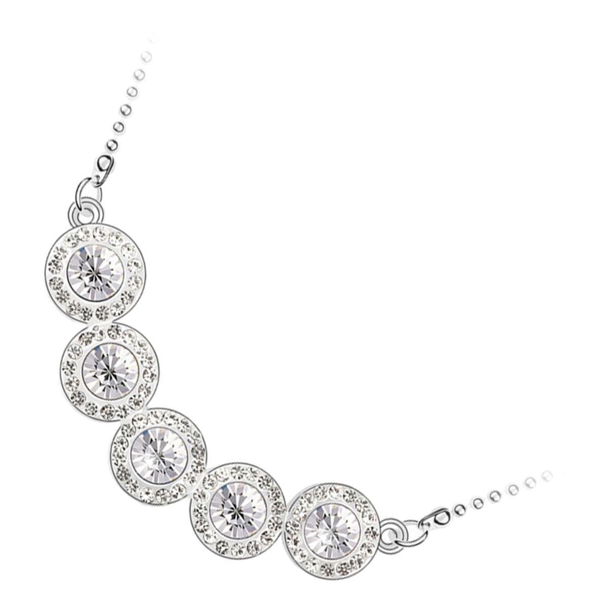 925 Sterling Silver Coated Pendant Necklace with 5 Round Zircon Stones and Diamond Clear Stone Band